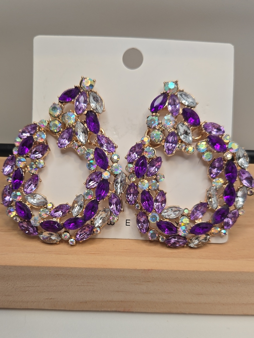 Statement Purple Crystal Hoop Earrings Costume Jewelry Prom Homecoming